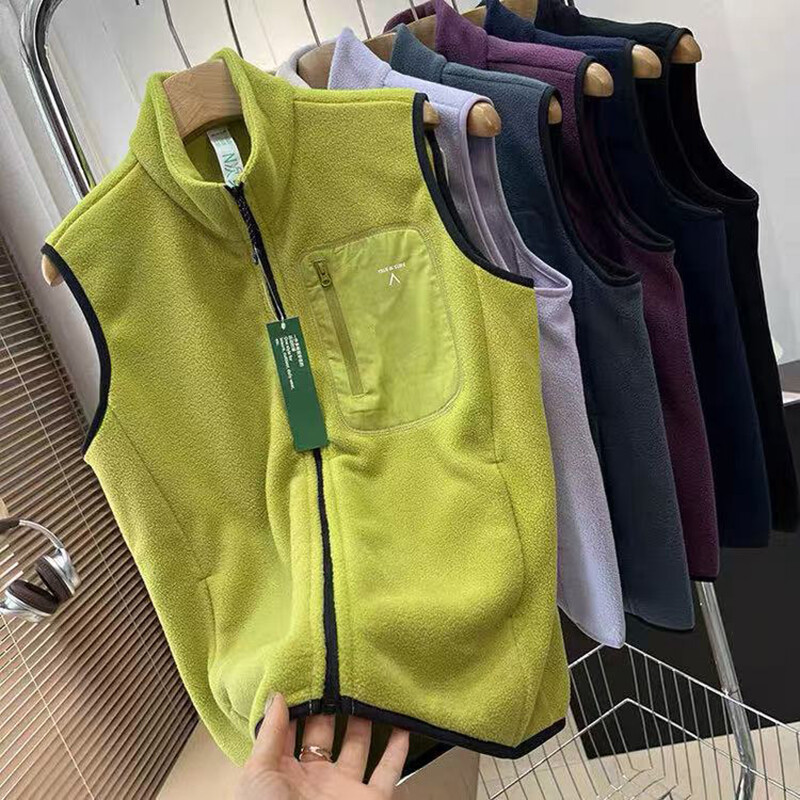 Factory Order! Couple Style Outdoor Lightweight Sports Fleece Warm Fleece Stand Collar Zipper Vest for Autumn Women