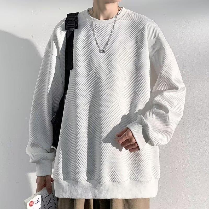 American-Style Ribbed Sweatshirt for Men, Crew Neck, Autumn Trendy Brand, Loose Fit, Plus Size, Hoodless Couple's Clothing, Trendy Base Shirt, Long Sleeve
