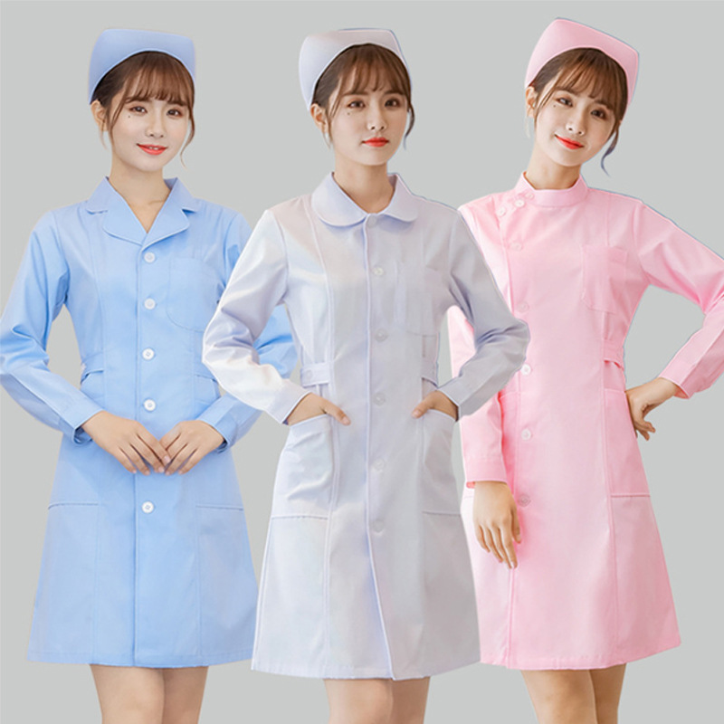 Nurse Uniform Short-Sleeved Female Summer Hospital Student White Coat Long-Sleeved Pharmacy Beauty Salon Work Medical Clothing Set
