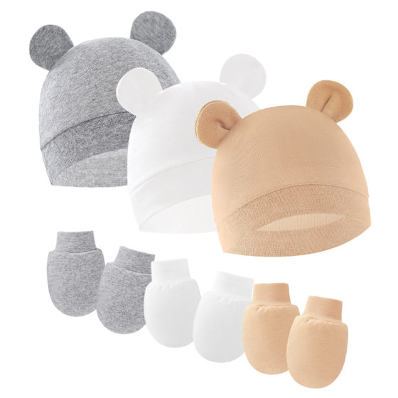 Foreign trade Europe and the United States newborn fetal cap baby cap and gloves set baby binaural cap 8305