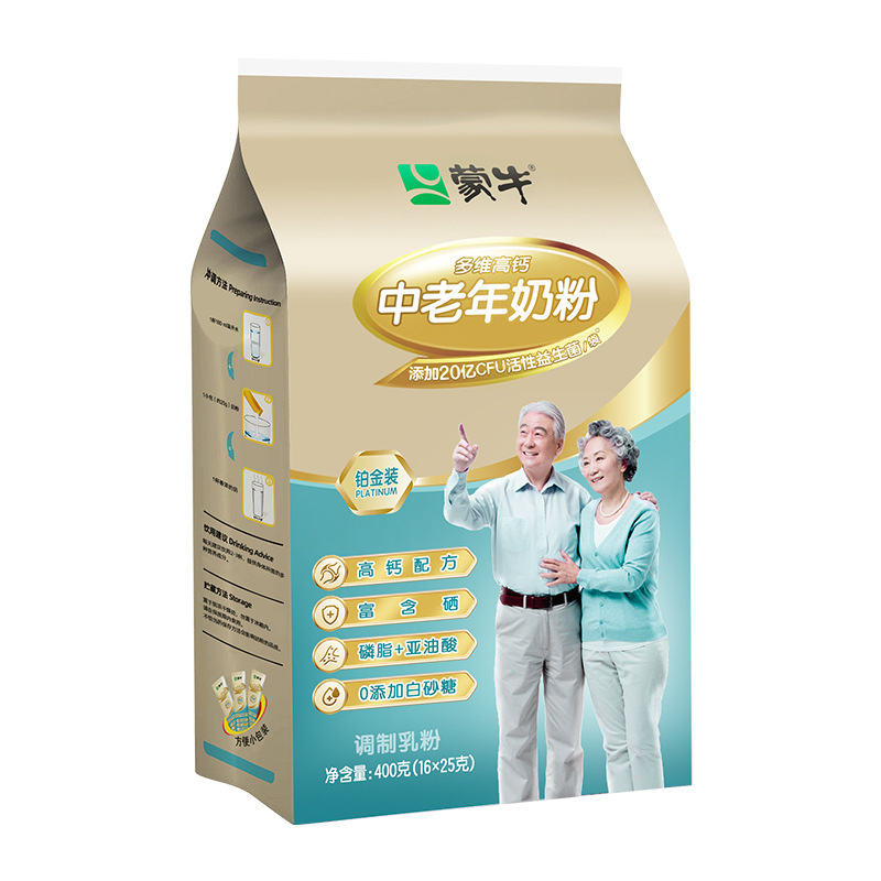 Mengniu Platinum Pack Multidimensional High Calcium Milk Powder for Middle-aged and Elderly 400g Gift-giving Elders Nutritional Breakfast Drink Milk Powder