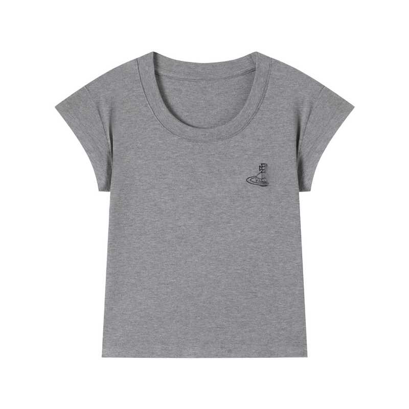 Xishi Solid Color Off-Shoulder Saturn Print Round Neck Short Sleeve Slim Fit Versatile Short T-Shirt Hot Girl Korean Version