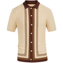 亞馬遜外貿男裝 X夏季新款翻領短袖T恤 條紋提花針織Polo衫SR0143