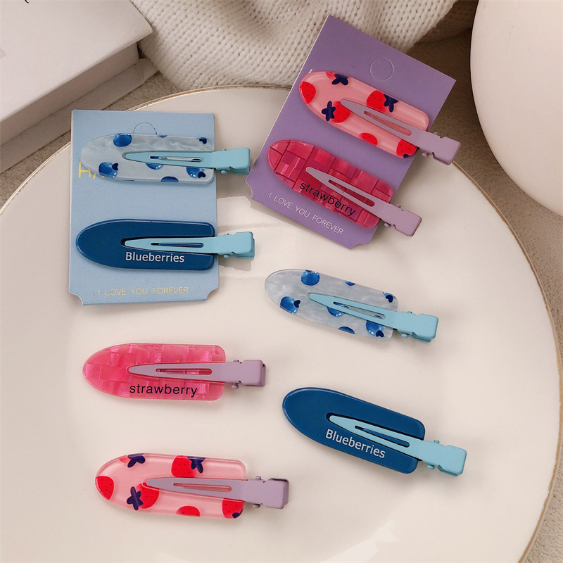 Dulces y lindos clips para el cabello sin marcas de fresa coreana para mujeres, clips laterales para la frente, clips para el cabello de alto nivel, clips para el cabello