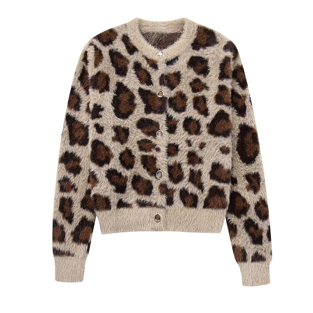 Women's Clothing Winter New Women's Round Neck Animal Pattern Jacquard Fur Effect Knitted Sweater Jacket_voghion.com