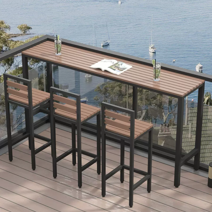 咖啡厅户外塑木吧台桌子奶茶店室外长条酒吧桌北欧露天吧台桌组合