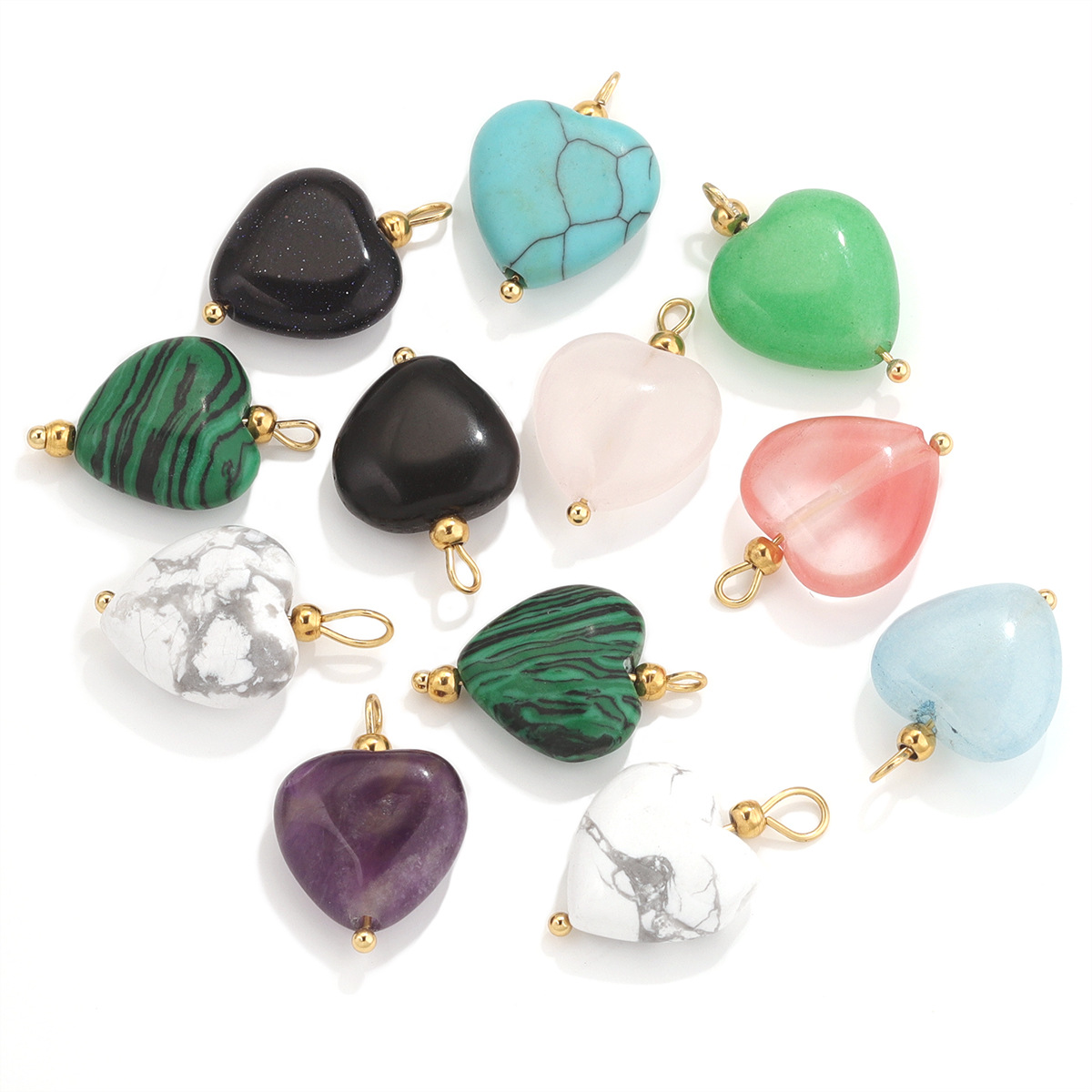 Cruz-frontera europea y americana hecha a mano piedra natural a juego de acero inoxidable melocotón corazón colgante accesorios de la joyería DIY en forma de corazón pendientes collar