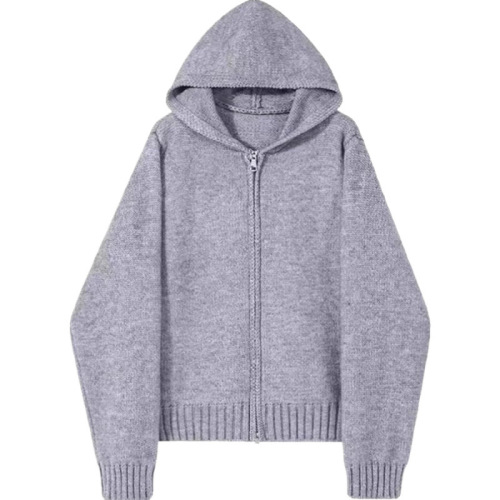 Coreyangray Hooded Double Zipper Women's Sweater Jacket 2025 Early Spring New Retro Leisure Style Loose Knit Cardigan