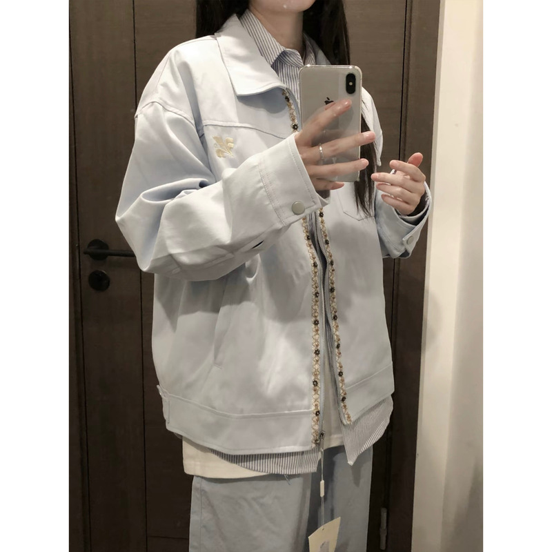 厂家直销2025早秋新款高街刺绣翻领夹克外套女春秋感宽松情侣装|undefined