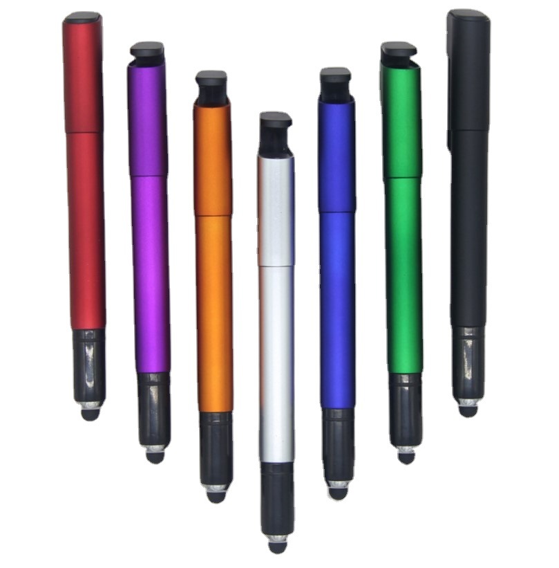3-en-1 pluma de metal de la lámpara táctil pluma titular del teléfono móvil bolígrafo multifunción láser logo transfronteriza