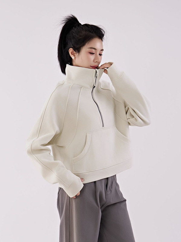 高版本lulu女士超宽松款烟囱领卫衣半拉链女瑜伽服秋冬款加绒外套|undefined