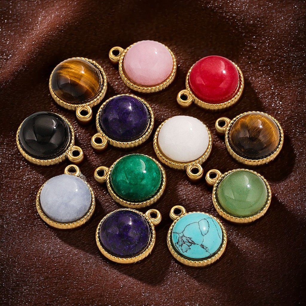 Acero inoxidable redondo adornado colgante de piedra natural DIY pendientes pulseras collares accesorios accesorios colgantes