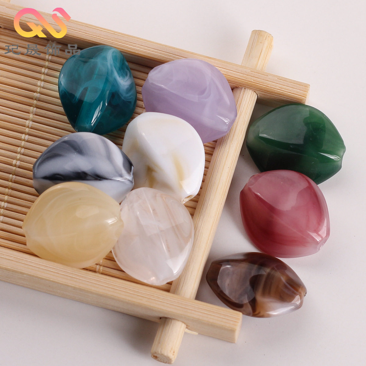 古风国潮双色仿贝壳异形珠DIY仿玉串珠手机链编织包手串配件材料