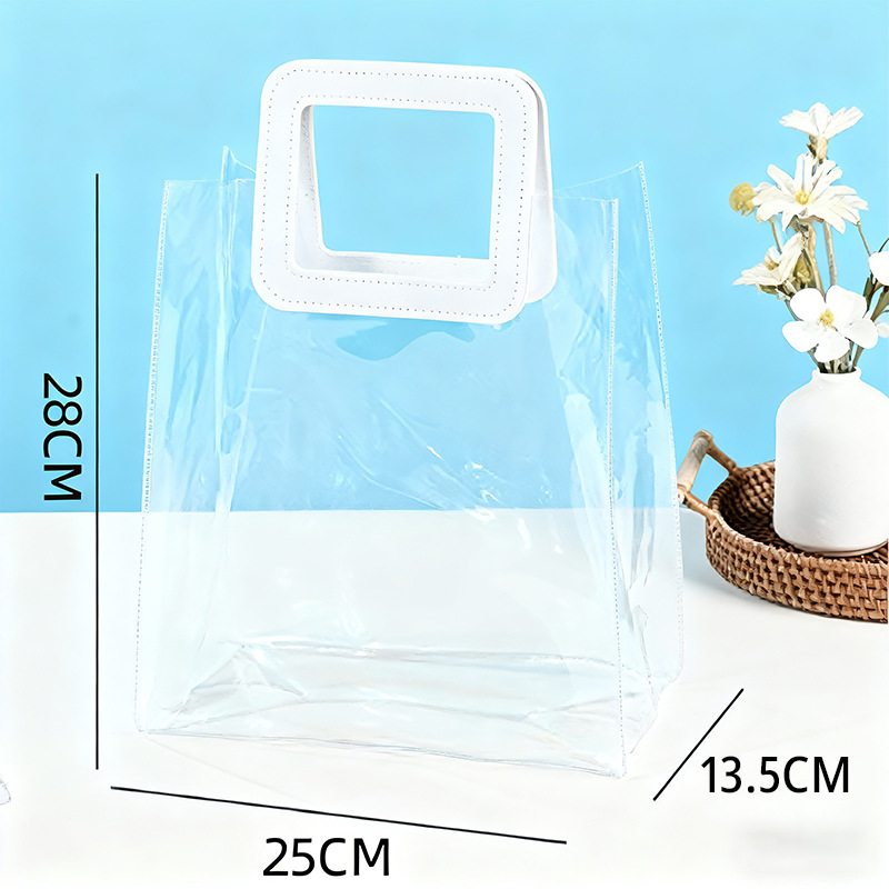 Bolso de mano holográfico transparente de plástico PVC, impreso a medida con el logotipo publicitario de la empresa, bolsa de regalo colorida hecha a medida.