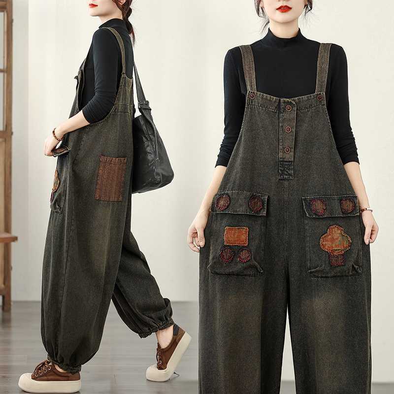 Autumn denim retro ethnic suspenders