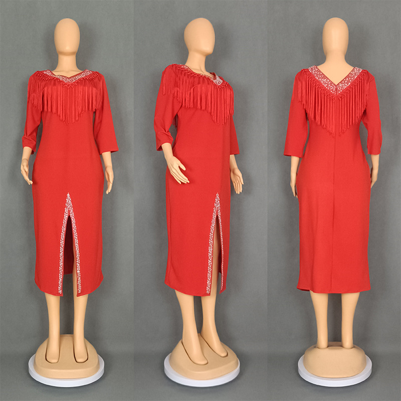 GraceChic Elegantes, figurbetontes, afrikanisches Plus-Size-Quastenkleid im europäischen und amerikanischen Stil für Damen, ideal für Pendler, 0010_voghion.com