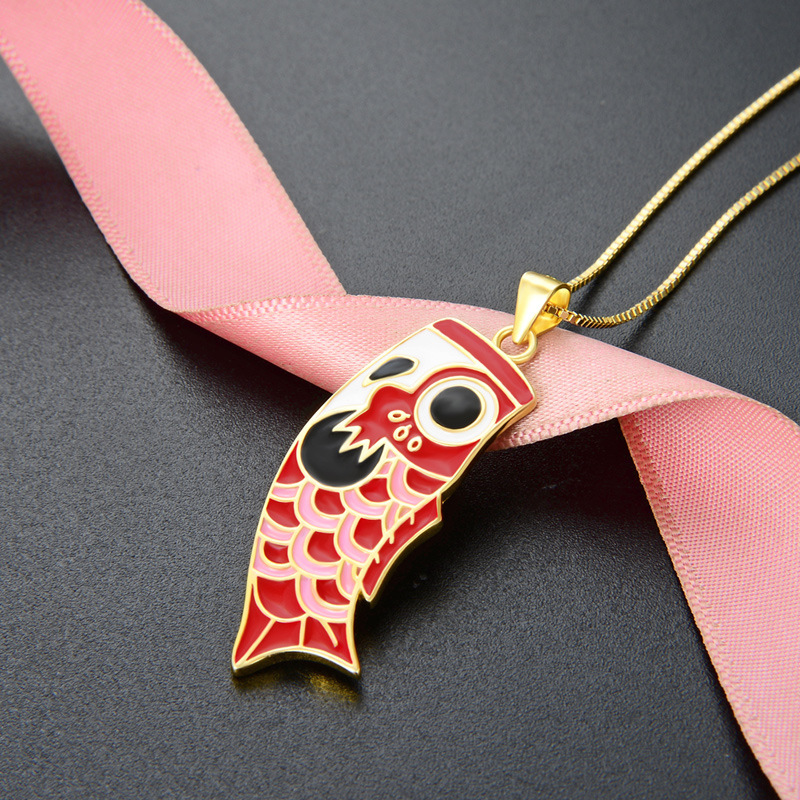 Nuevo cross-border 925 plata esterlina dibujos animados Koi collar de colgante de goteo de aceite nicho femenino sentido de diseño de accesorios de carpa europea y americana