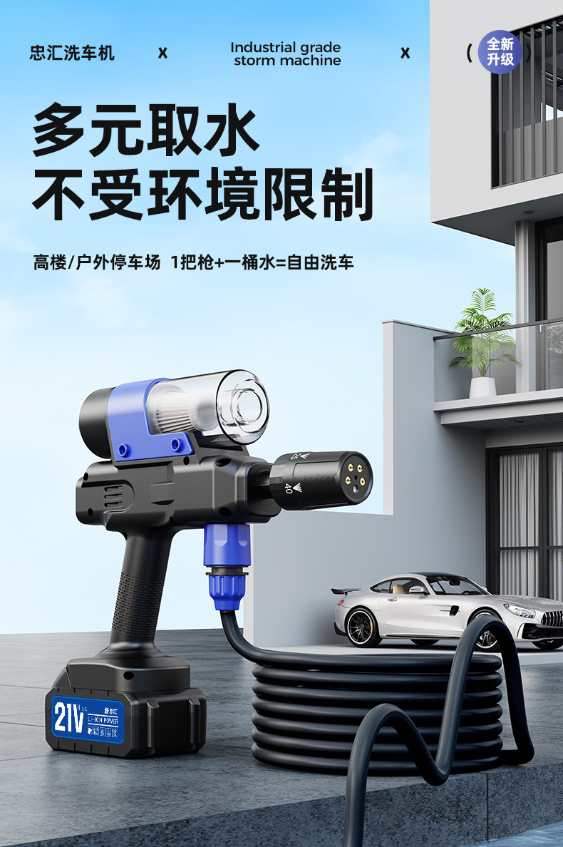 21St-Century Cross-Border New Model 3-in-1 Wireless Car Washer High-Pressure Water Gun Storm Charging High-Power Vacuum Cleaner
