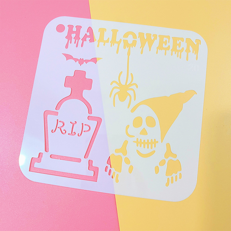アマゾンハロウィーン手帳絵画テンプレート24種類落書き透かし彫りプラスチック画板児童diy絵画テンプレート|undefined