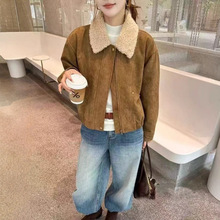 设计感羊羔毛翻领鹿皮绒夹棉外套女2025秋冬新款时尚百搭短款上衣