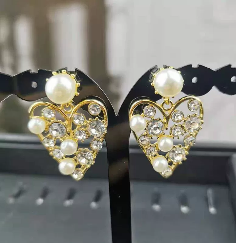 Стильные серьги жемчужные в форме сердца, с бриллиантами, европейский стиль