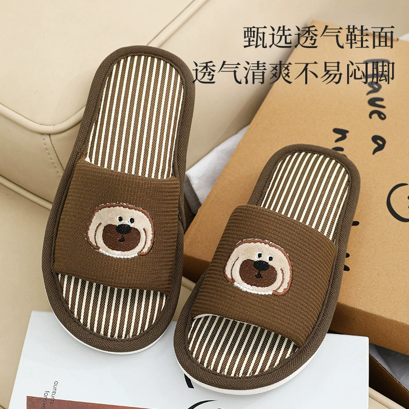 Nangpo Wan четыре сезона хлопчатобумажные туфли для пола женские мультфильмы милый щенок комната для кондиционирования воздуха потеет домашние льняные тапочки женские летние