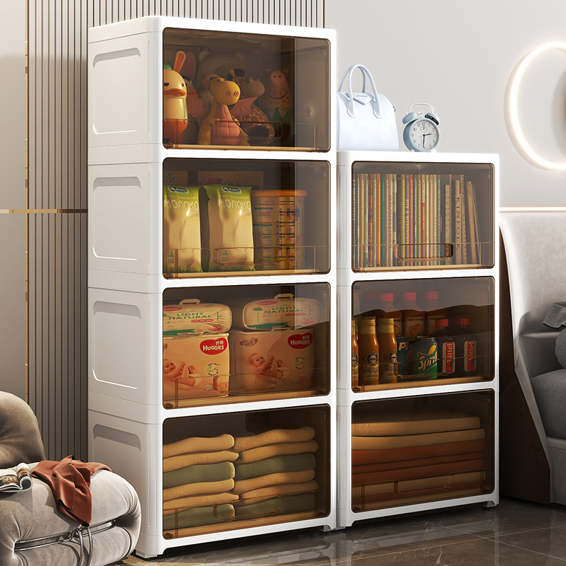 50-inch Wide Sliding Door Storage Cabinet Household Living Room Snack Cabinet Multi-layer Clothing Storage Wardrobe Plastic Display Cabinet