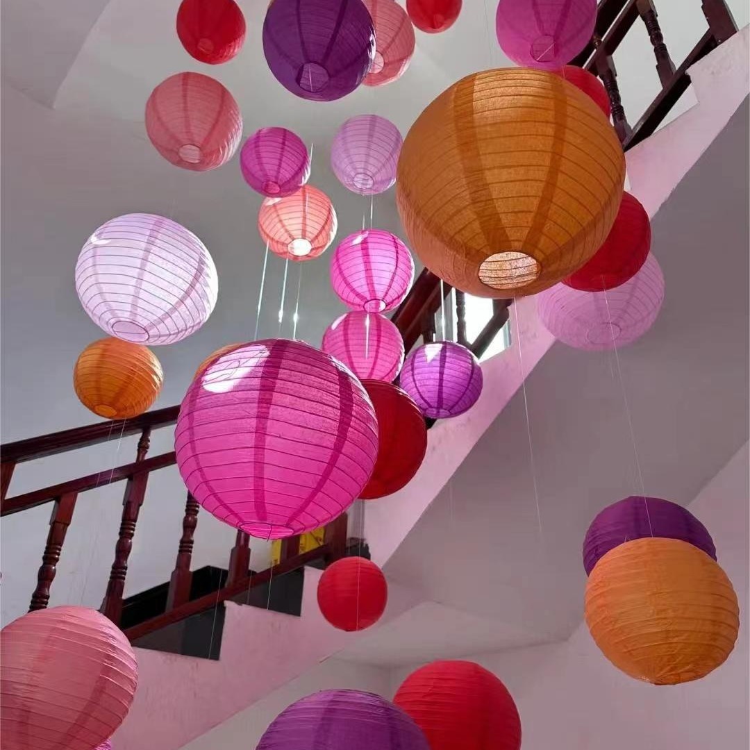 Wholesale Wedding Decoration Color Lantern Lantern for Lantern Festival Spring Festival Wedding Party Paper Lantern Festive Decor Foldable Handmade Round