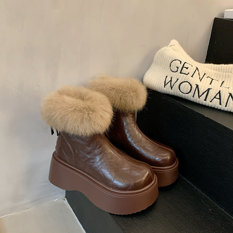 Botas finas elásticas con forro polar grueso y tacones altos, nuevas botas Martin de invierno 2024, zapatos de algodón cálidos para la nieve_voghion.com