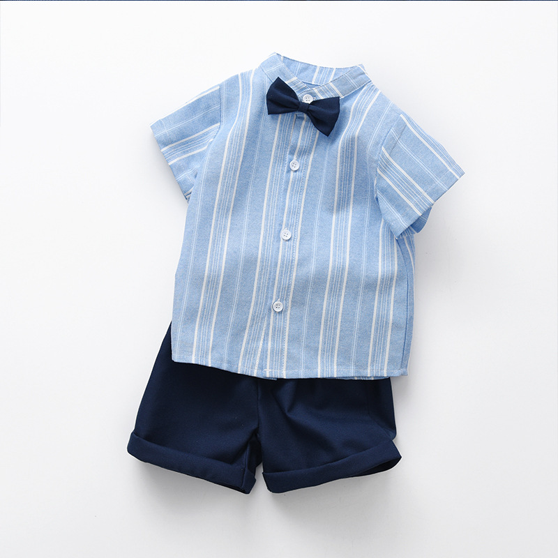 Baby boy's summer short sleeve suit baby gentleman shirt dress boy's handsome internet celebrity summer two-piece suit