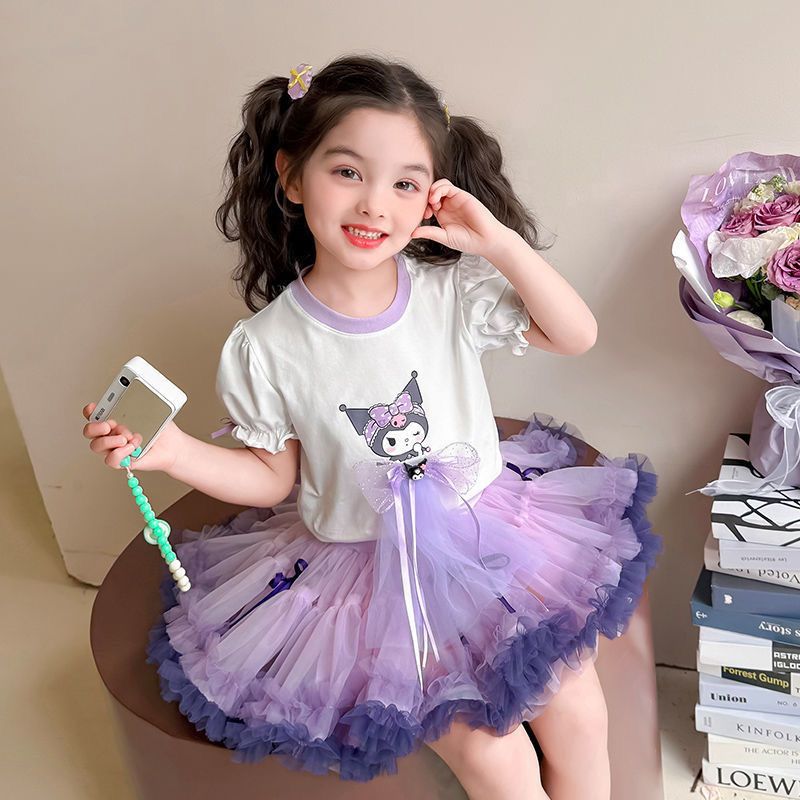 夏季网红爆款女孩套装短袖可爱卡通上衣T恤两件套公主蓬蓬蛋糕裙