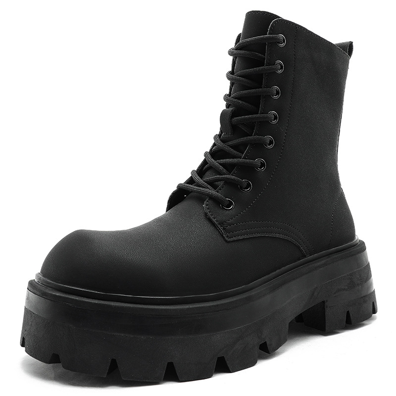 Winter Men's High-top Martin Boots Height Increasing Black Knight_voghion.com