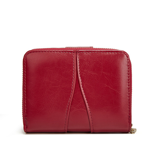 Fashion new coin purse women's oil wax leather small card holder coin bag small fresh flower stitching clutch bag Y194