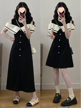 大码时尚设计感露肩连衣裙女夏季2025新款赫本风胖MM遮肉显瘦裙子