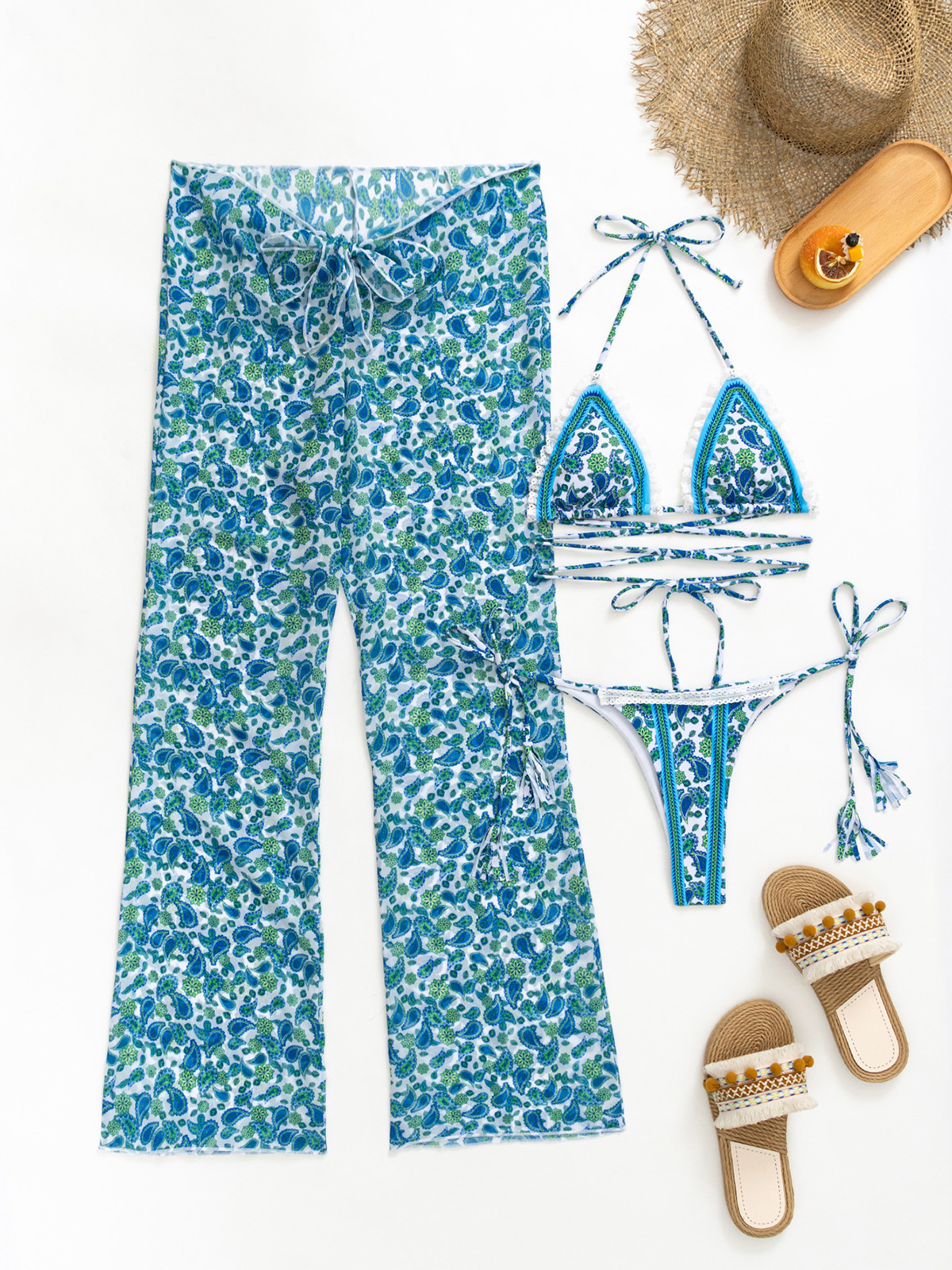 259g Weight Sleeveless Sleeve Length Nylon Fabric Type Pants Sets Sets Type 3 Pieces Set Quantity Beach Occasion 3 Pieces Set Neckline Slim Fit Type Printing Pattern Women's Gender Sexy Style Women's Sexy Printing 3 Pieces Set Bikinis Swimwear 13