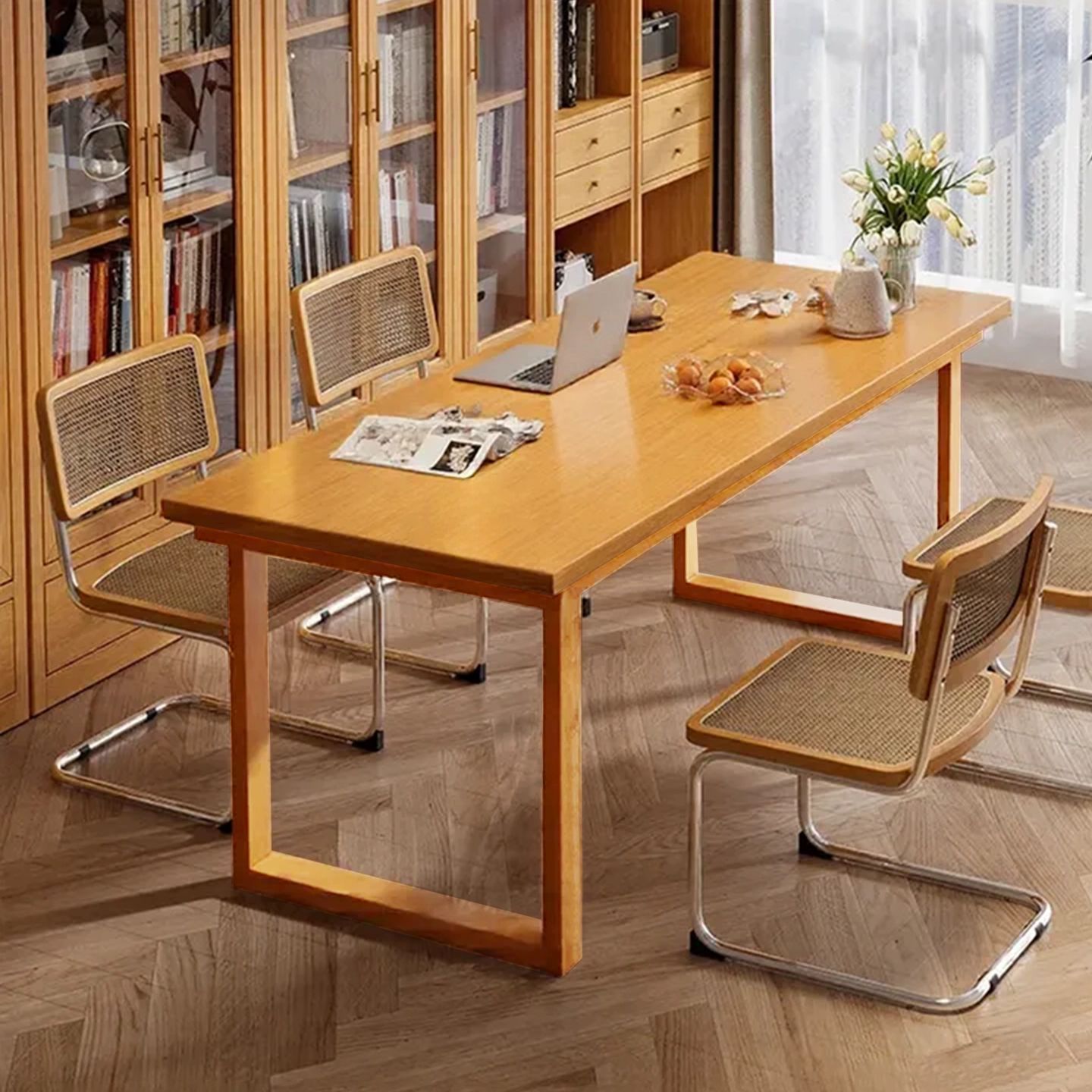 Mesa de escritorio de madera maciza para la sala de estar, escritorio largo, escritorio de lectura, escritorio de estudio, escritorio de computadora de barra larga para dos personas