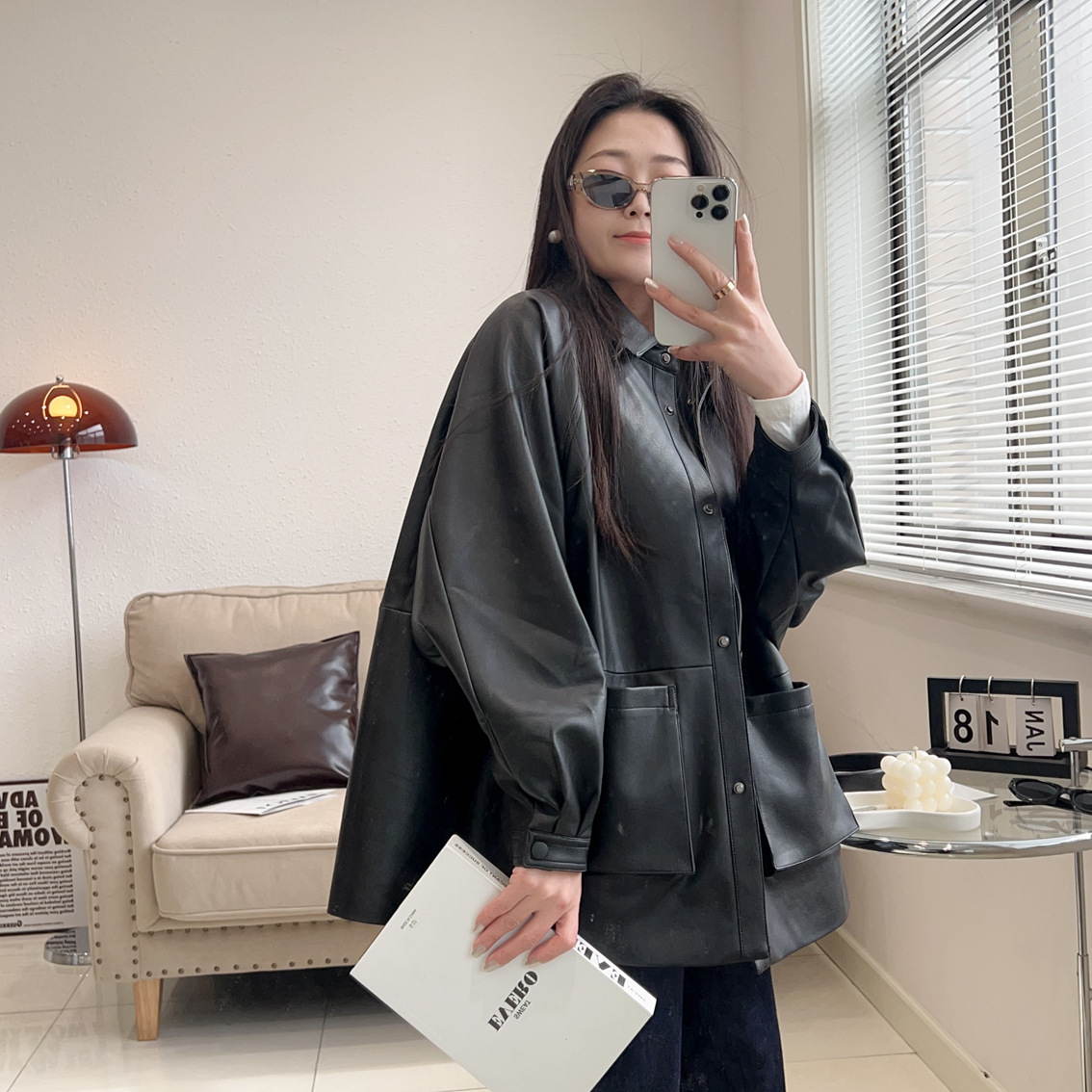 Haining Genuine Leather Sheepskin Women's Loose Plus Size Cape Version Casual Large Pocket Leather Jacket Autumn New Wholesale