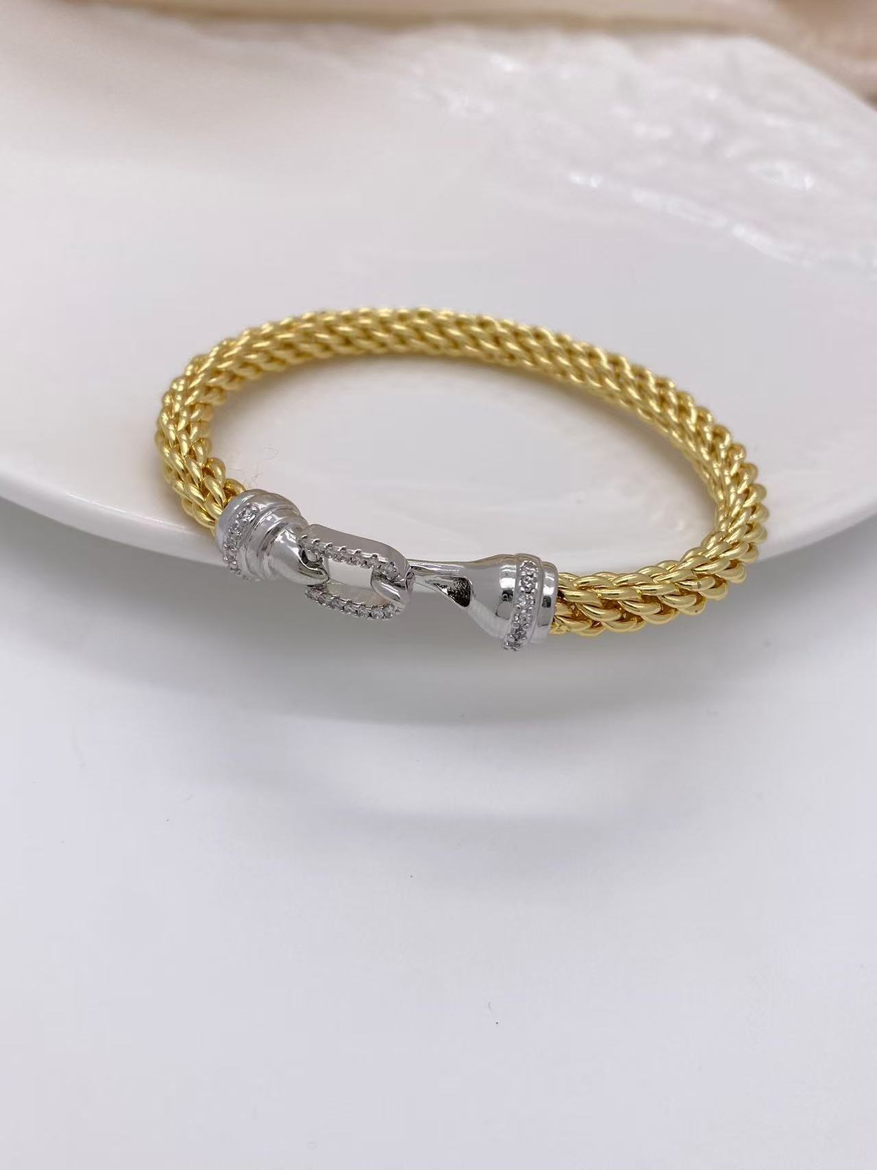 Daily Occasion Wholesale Jewelry Simple Style Geometric Copper Zircon 18K Gold Plated Mixed Metal Inlay Bracelets Necklace
