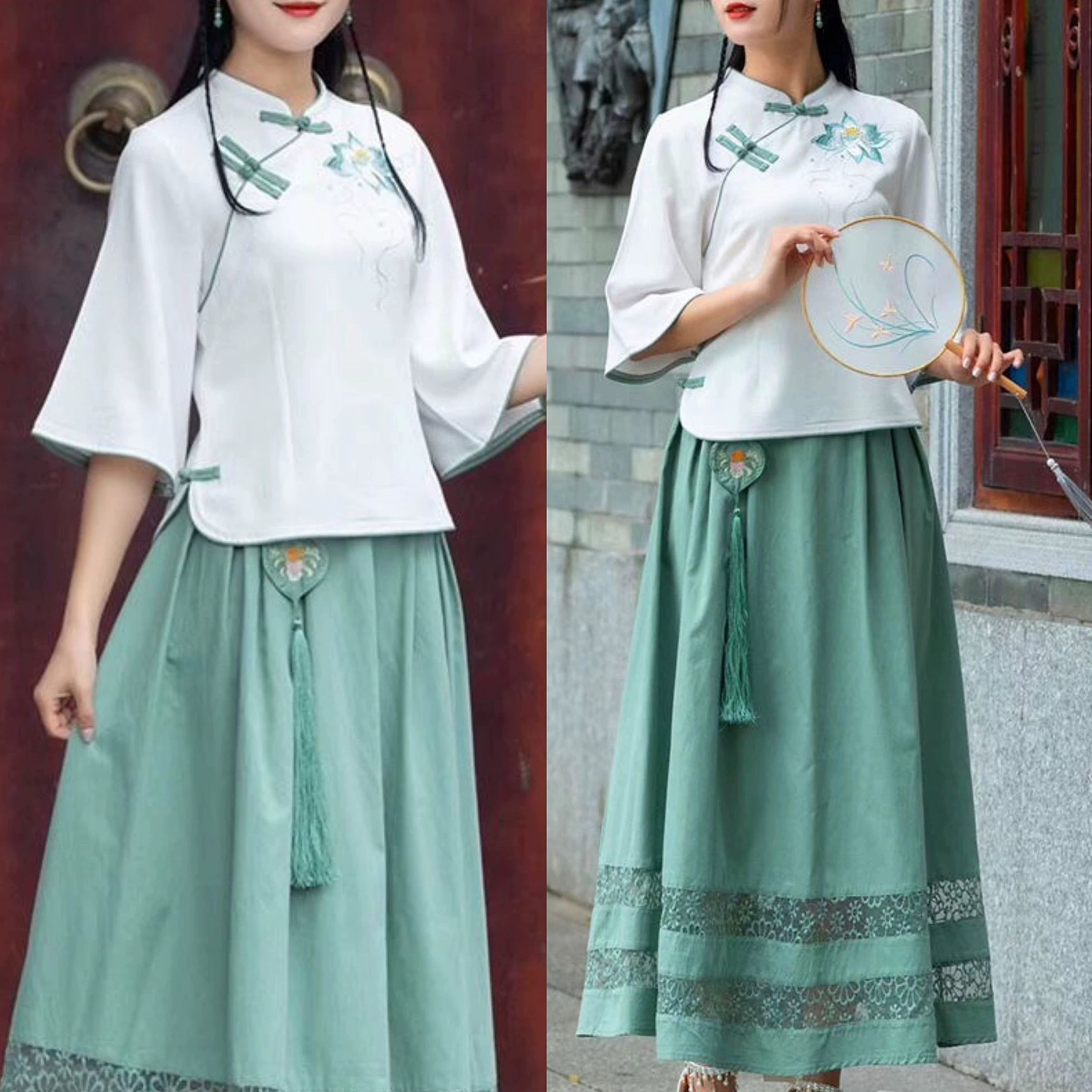 Ханьфу Китайская Республика стиль костюм Лето Новый Лотос Половина рукава Китайская Республика стиль ханьфу художественный Ретро Улучшенный Чонсам Топ