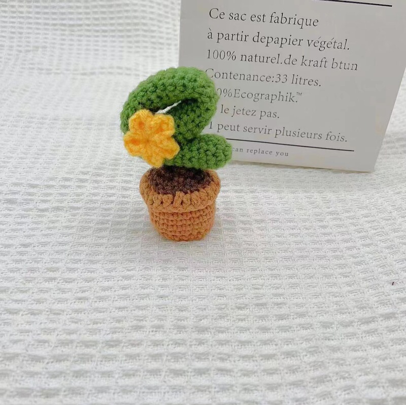 diy手工编织迷你盆栽花玫瑰花钩针自制郁金香办公室摆件毛线成品|undefined