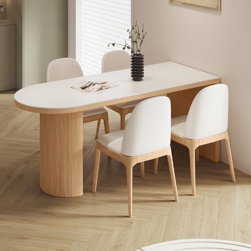 Madera moderna y simple crema de madera semi-círculo nórdica mesa de comedor de madera maciza mesa de pared doméstica pequeña