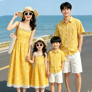 2026年亲子装夏装沙滩海边旅游度假刺绣小雏菊花衬衫波西米亚母女