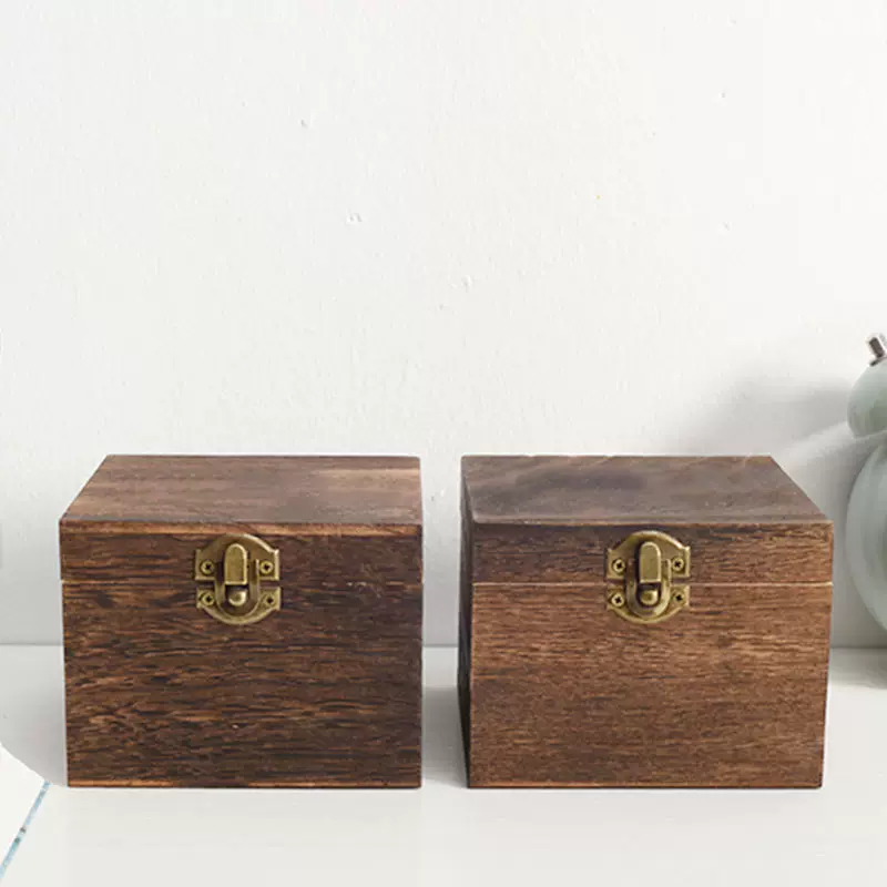 木质礼盒 桌面收纳盒翻盖杂物整理木盒木制储物米箱化妆品包装盒