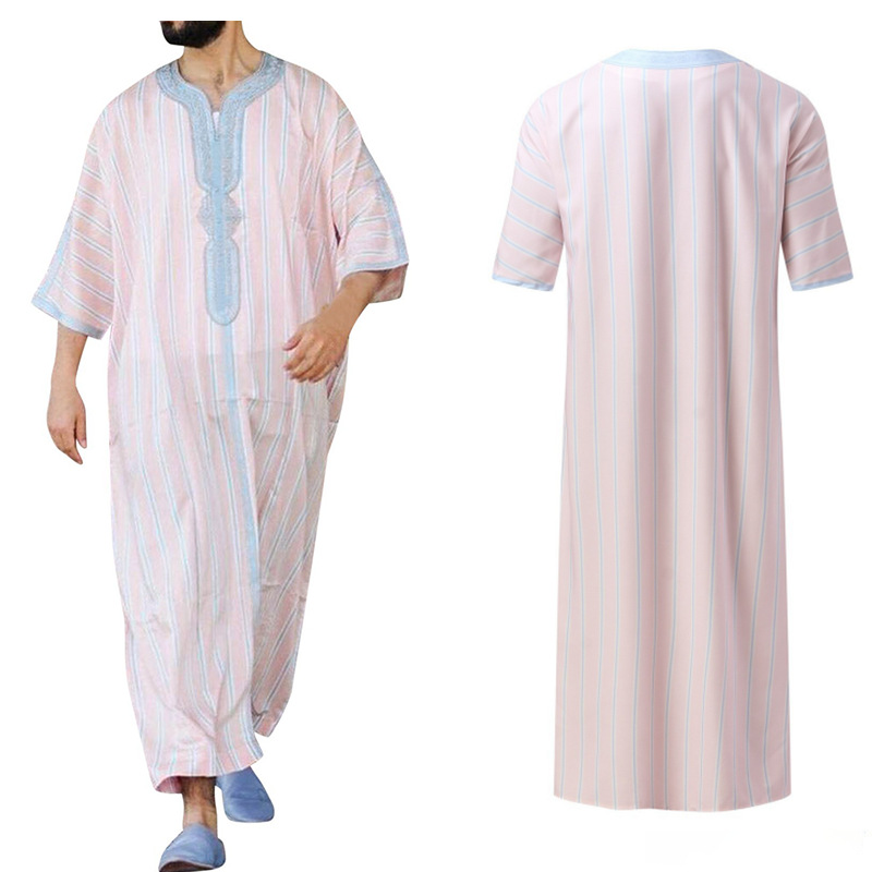 2026 New Model Solid Color Mid-Sleeve 3D Digital Print Ethnic Style Pink Men's Robe with Single-Sided Texture