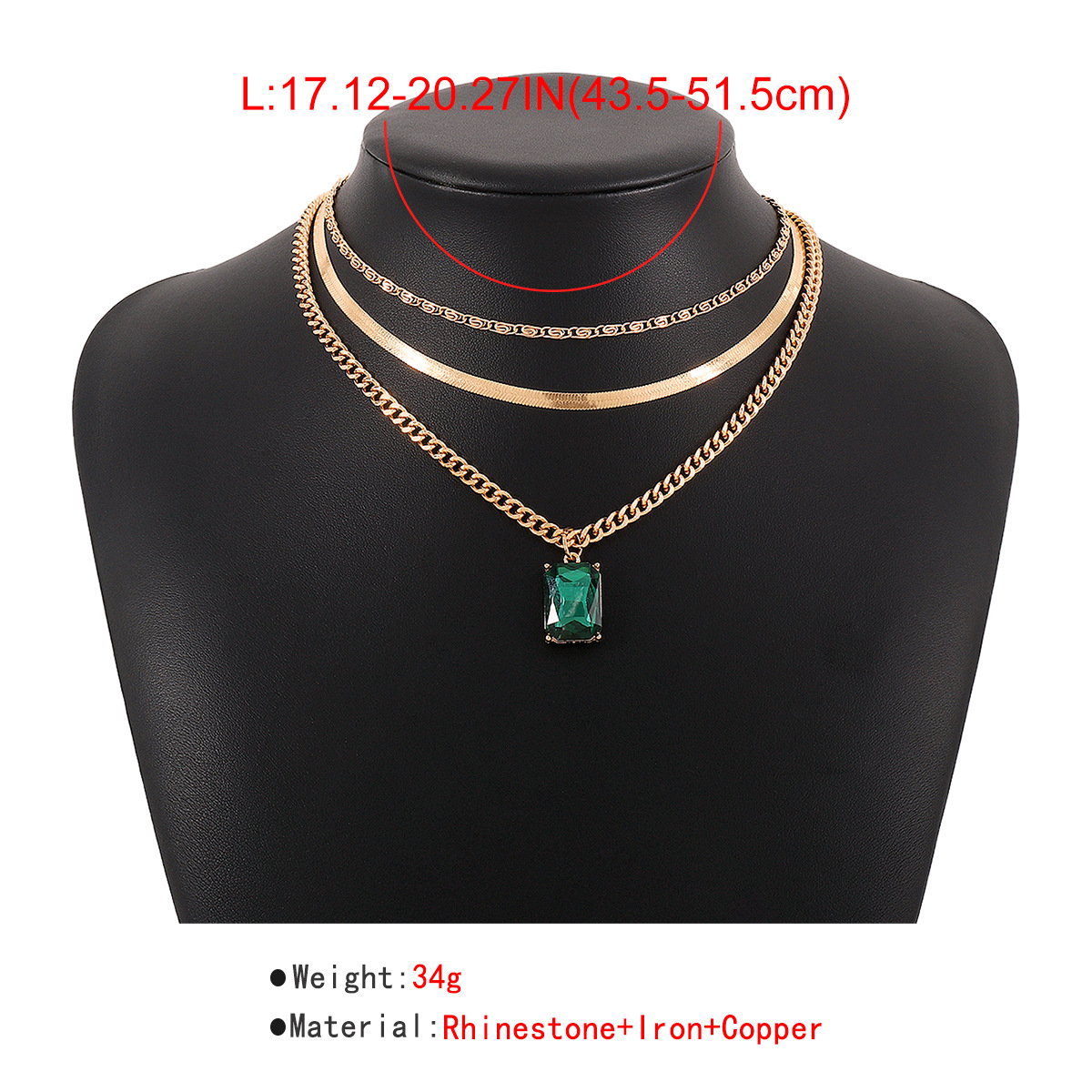 Fashion Geometric Copper Layered Necklaces Chain Artificial Rhinestones Copper Necklaces