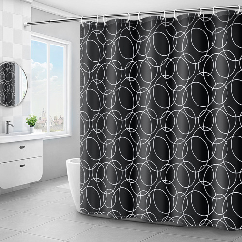 Cross-border E-commerce Supply Black Circle Shower Curtain Thick Waterproof Shower Curtain Polyester Shower Curtain Fabric Direct Manufacturer Supply