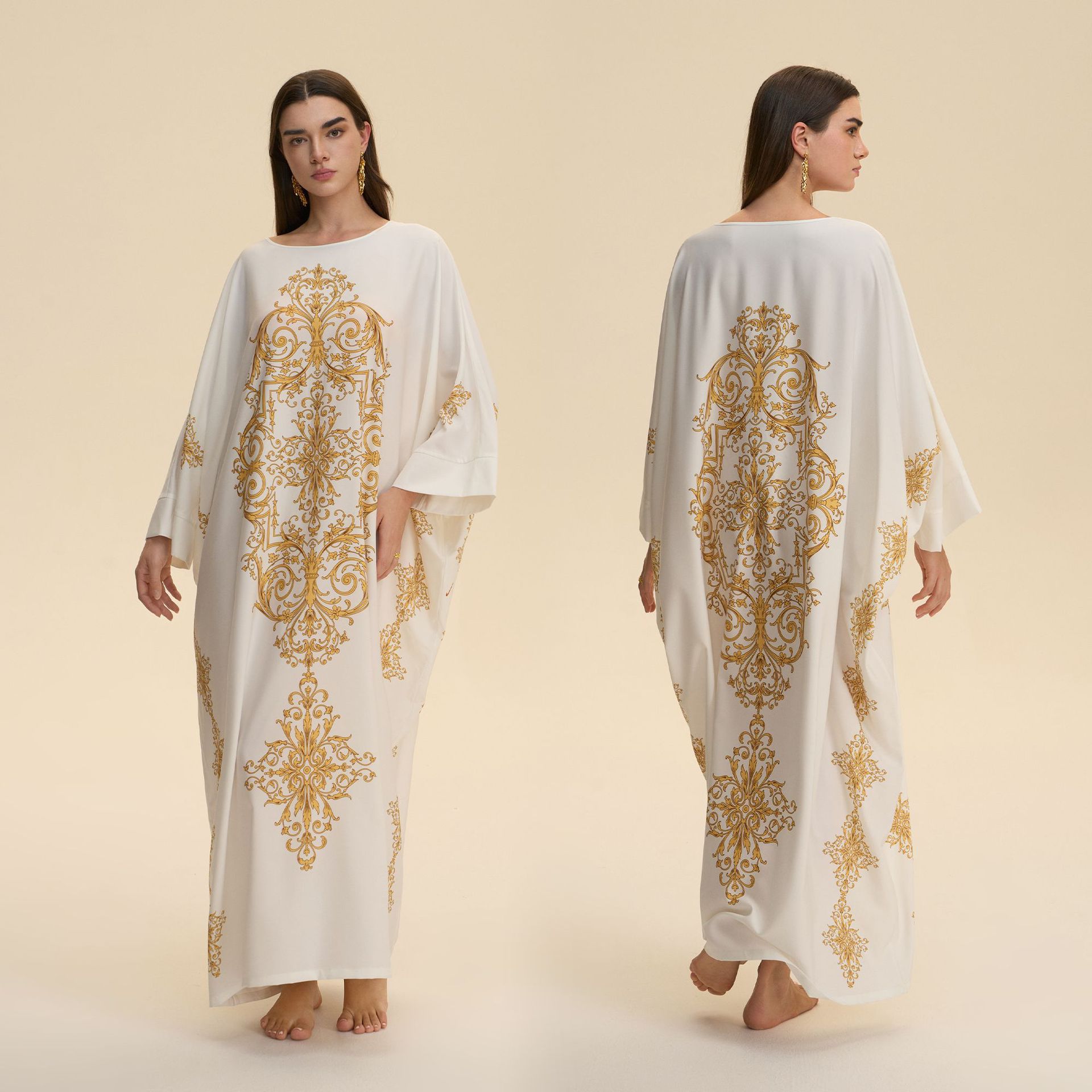 Comercio exterior transfronterizo camisa de Oriente Medio vestido de cuatro lados pijama de bala gorda impresión de moda suelta se puede usar ZP3946