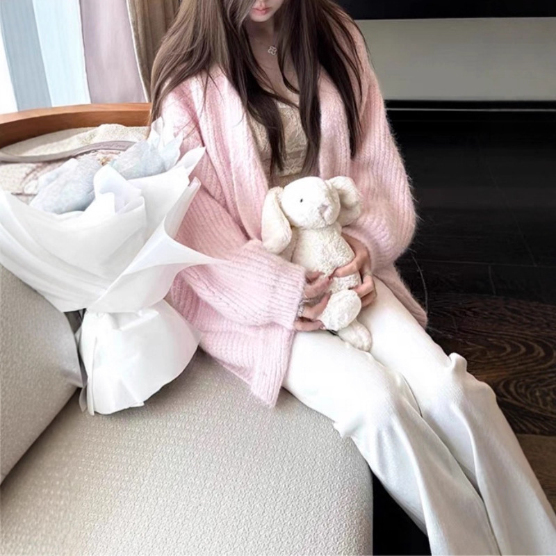 Nao Belle Soft Pink Super Thick Soft Pink Jacket Fluffy Sweater Knitted Cardigan