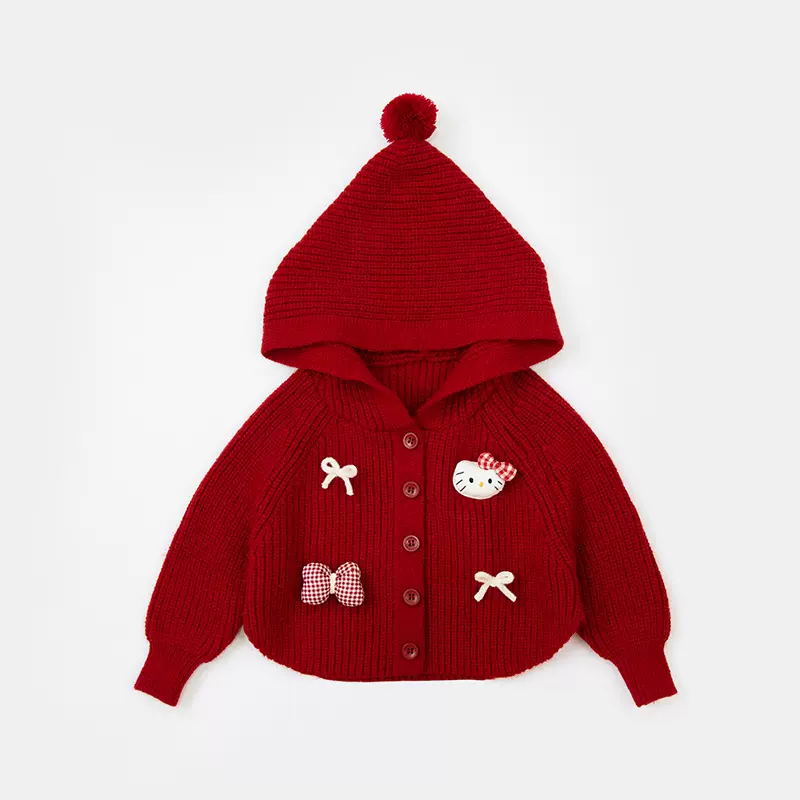 红色女童针织开衫春季2026洋气儿童毛衣外套女宝宝婴儿拜年服5675