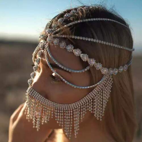 Cross-border European and American ethnic style masks, exotic headwear, retro rhinestone tassels, diamond pendants, headchain accessories